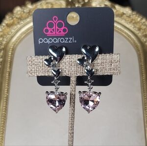 Paparazzi Silver and Pink Heart Drop Earrings